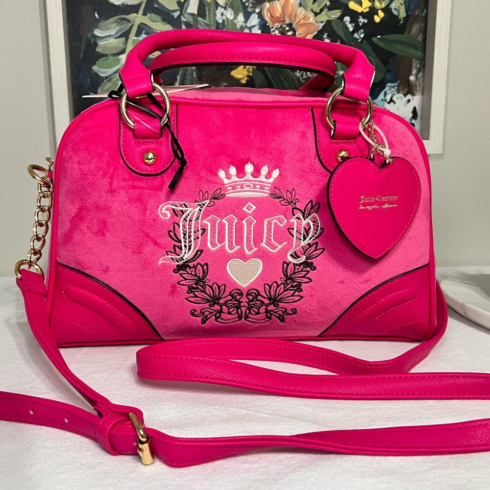 NWT Juicy Couture Free Love Heritage Bowler Satchel Hot Pink Velour